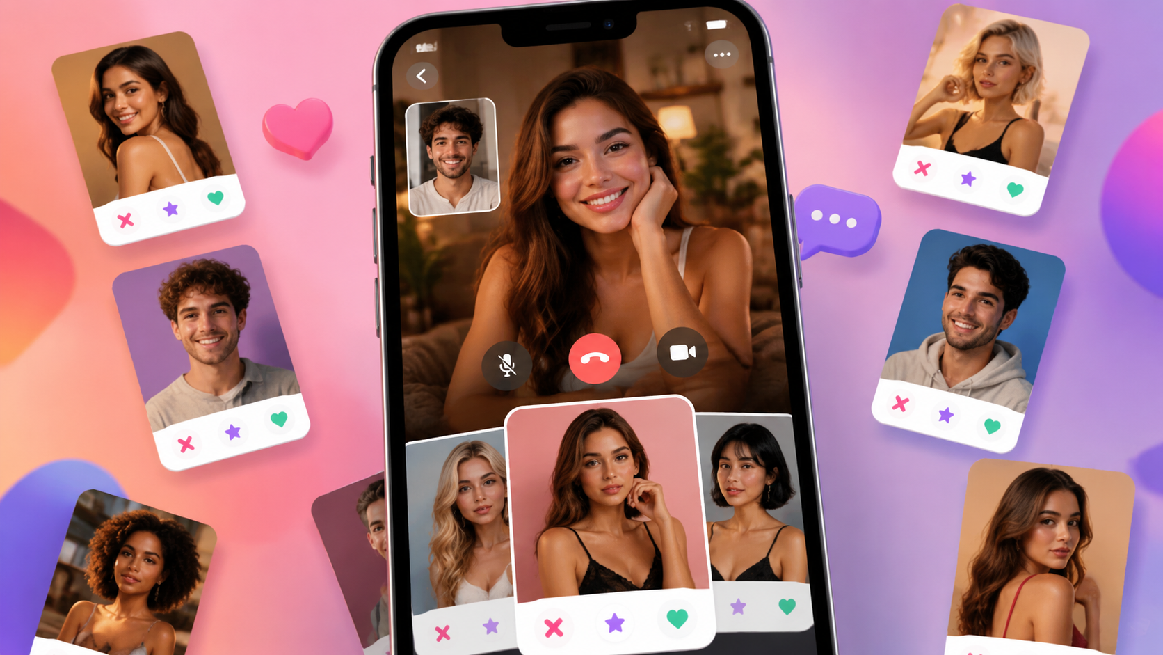 18xVideo app interface showing video chat and swipe features